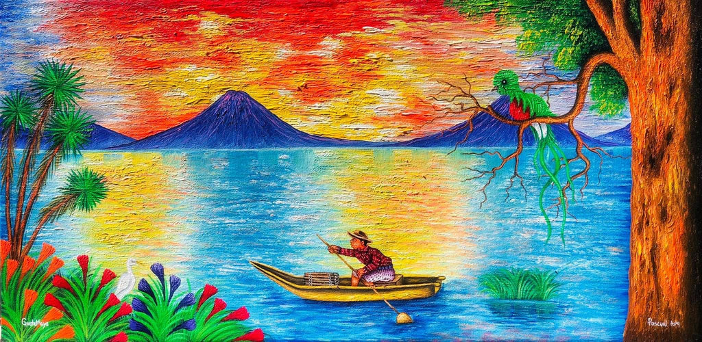 Sunset fisherman large painting