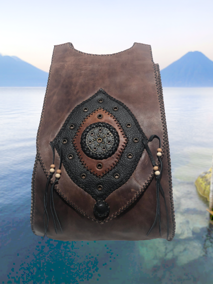 Handmade tan leather backpack