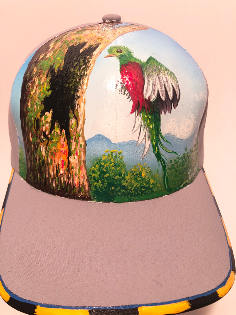 Bird and tree painted hat