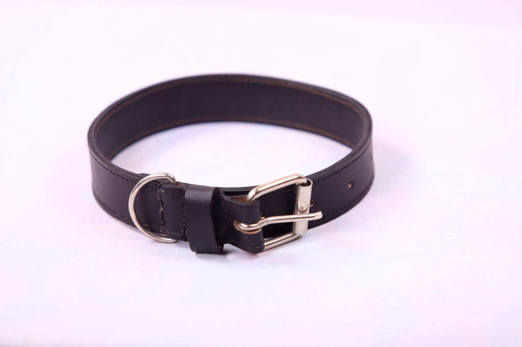 Handmade black leather dog collar medium