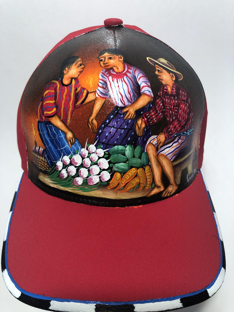 Mayans with vegetables painted hat