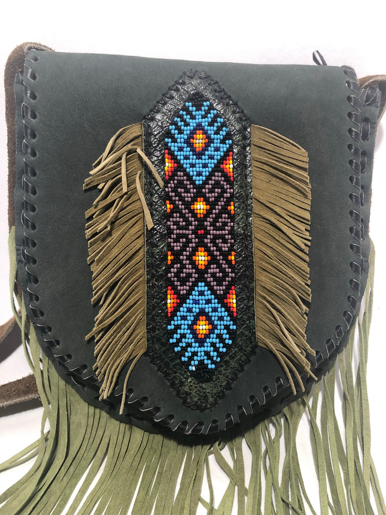Handmade green leather purse
