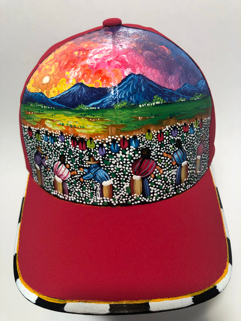 Cotton field sunset painted hat